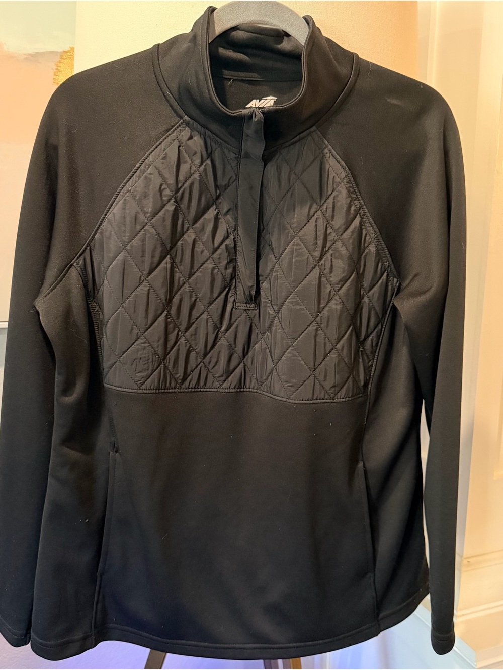 Avia Black Quilted Chest Half-Zip Performance Pullover